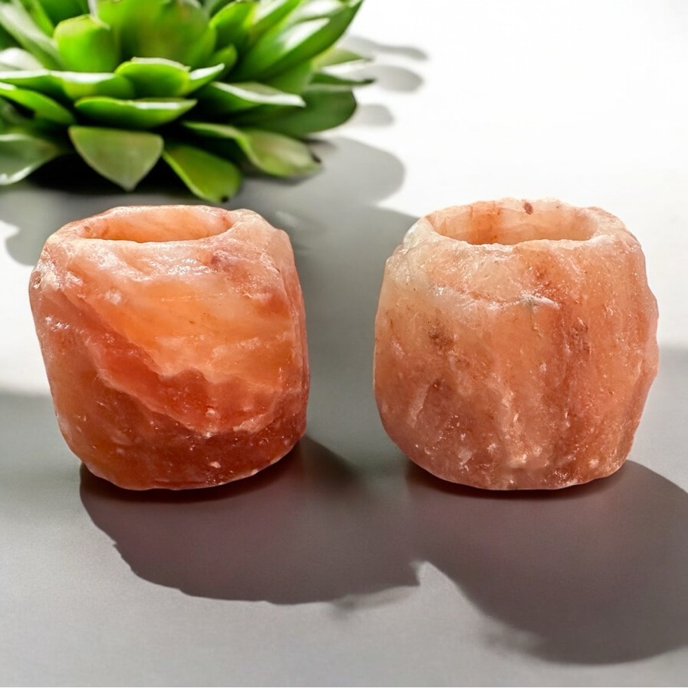 Set of 2 Himalayan Pink Rock Salt Tea-light Candle Holders